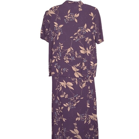 Sag Harbor Vintage 90s Skirt Top Dress Small Purple Floral Elastic Midi Rayon - Picture 6 of 9